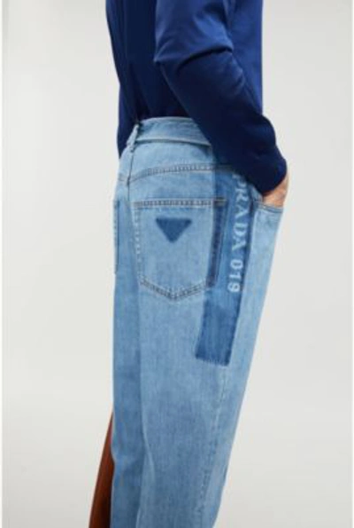 Shop Prada Belted Faded Regular-fit Straight Jeans In Sky