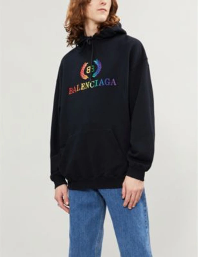 Shop Balenciaga Laurier Logo-print Cotton-jersey Hoody In Black