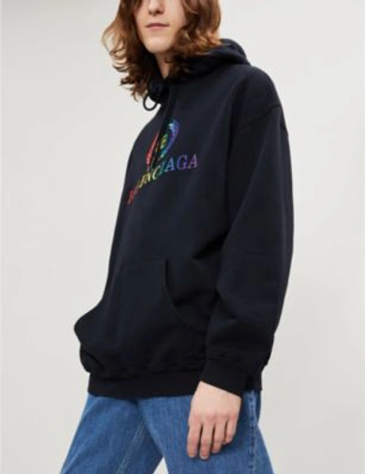 Shop Balenciaga Laurier Logo-print Cotton-jersey Hoody In Black