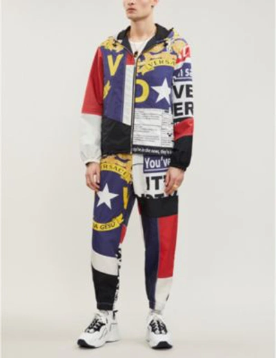 Shop Versace News Hooded Shell Jacket In White Red Blue