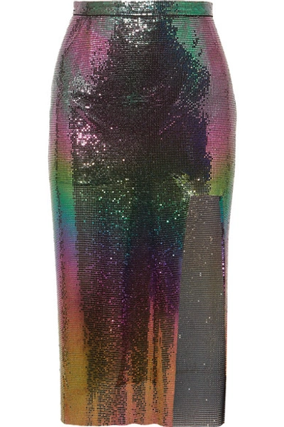 Shop Christopher Kane Iridescent Chainmail Midi Skirt In Petrol