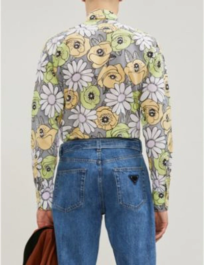 Shop Prada Floral-print Regular-fit Cotton Shirt In Vaniglia