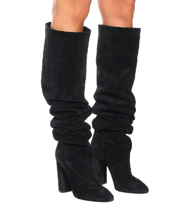 Shop Saint Laurent Lou 100 Suede Boots In Black