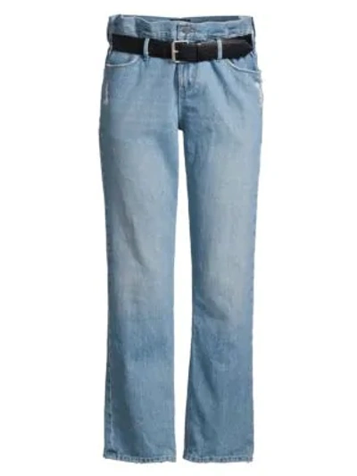 Shop Rta Dexter Buckle Belted Wide-leg Paperbag Jeans In Clean Blue