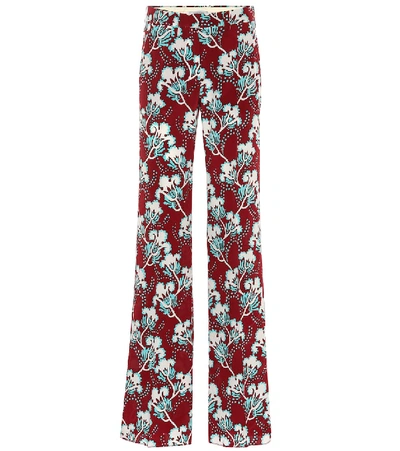 Shop Valentino Floral Silk Crêpe Mid-rise Pants In Red