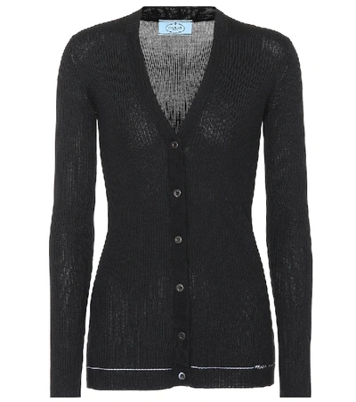 Shop Prada Silk And Wool Cardigan In Black