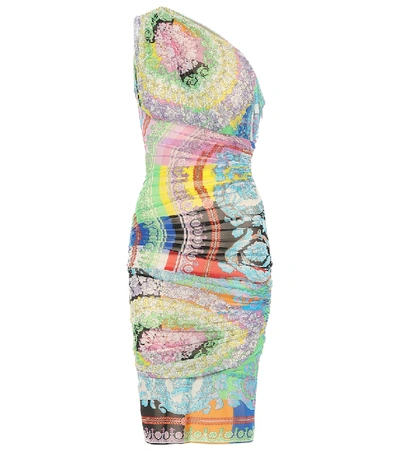 Shop Versace Printed Stretch Mesh Dress In Multicoloured