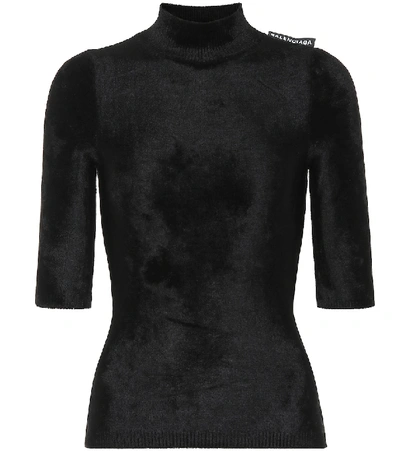 Shop Balenciaga Velvet-jersey Top In Black