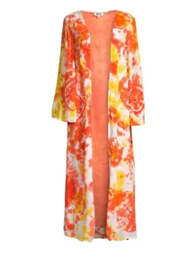Shop All Things Mochi Louma Tie-dye Long Dressing Gown In Orange