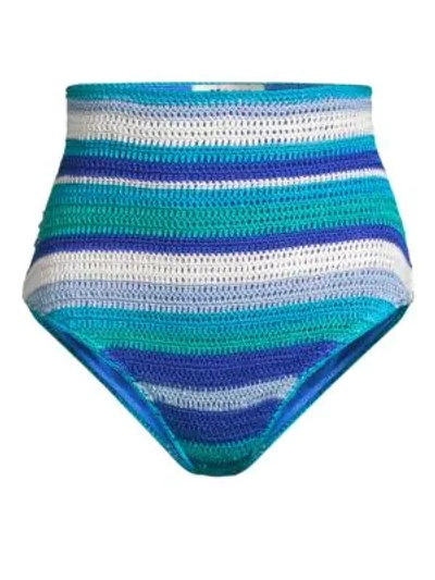 Shop All Things Mochi Jamie Crochet Striped Bikini Bottom In Blue