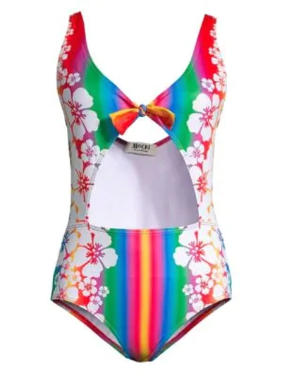 Shop All Things Mochi Mila Striped Crossover One-piece Swimsuit In Rainbow