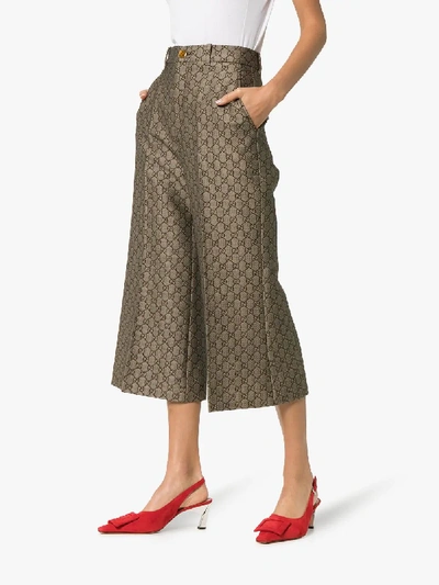 Shop Gucci Gg Wool Canvas Culotte Pant In Neutrals