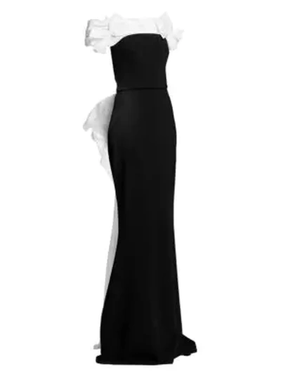 Shop Marchesa Women's Taffeta Lace-up Crepe Column Gown In Black
