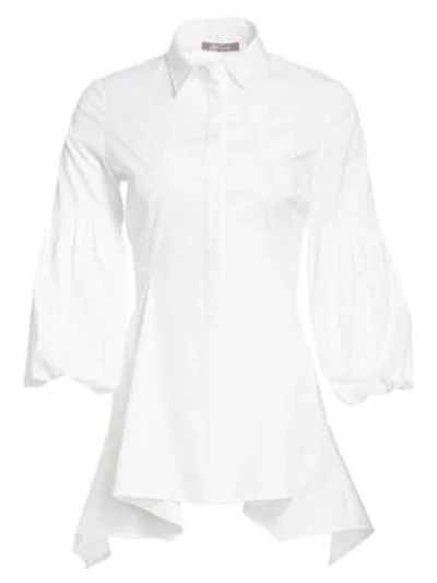 Shop Lela Rose Stretch-cotton Poplin Puff Sleeve Shirt In White
