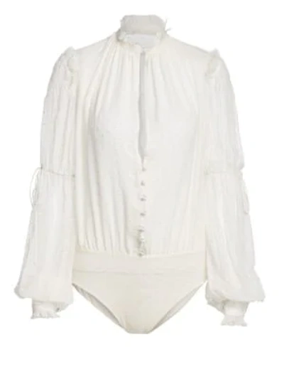 Shop Jonathan Simkhai Embroidered Silk Chiffon Bodysuit In White