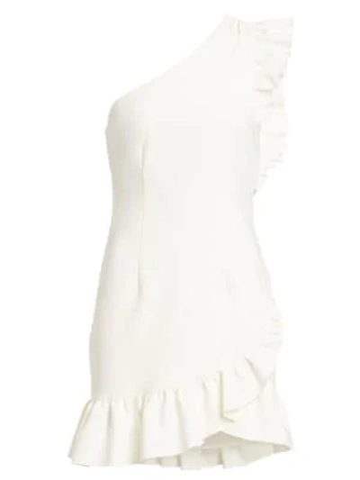 Shop Cinq À Sept Soleil One-shoulder Cascading Ruffle Dress In Ivory