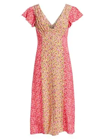 Shop Cinq À Sept Jessica Colorblock Floral Short-sleeve Dress In Multi
