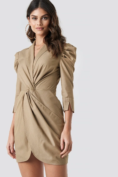 Shop Tina Maria X Na-kd Front Knot Shirt Dress - Beige In Taupe
