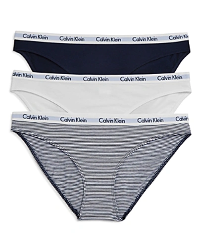 Shop Calvin Klein Carousel Bikinis, Set Of 3 In Shoreline/white/stripe
