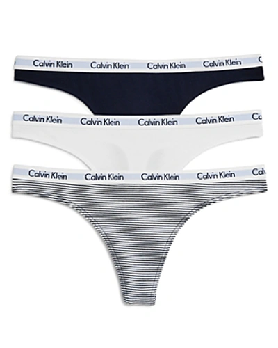 Shop Calvin Klein Carousel Thongs, Set Of 3 In Shoreline/white/stripe