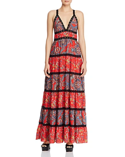 Shop Alice And Olivia Alice + Olivia Karolina Tiered Mixed Floral Maxi Dress In Batik Medallion Multi