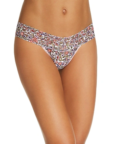 Shop Hanky Panky Low-rise Printed Lace Thong In Calico