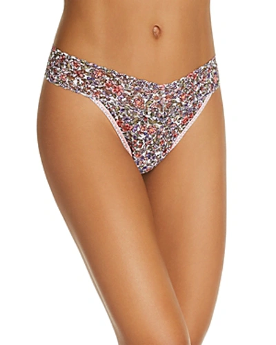 Shop Hanky Panky Original-rise Printed Lace Thong In Calico