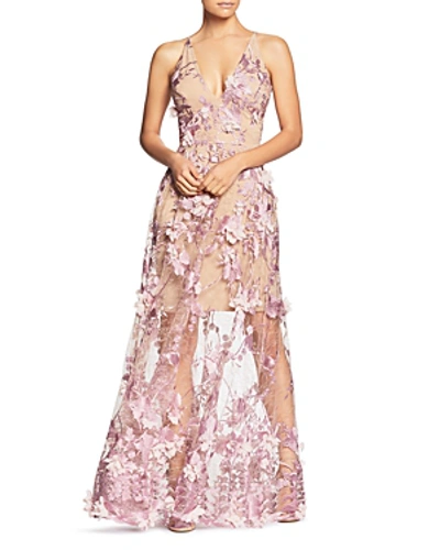 Shop Dress The Population Sidney Embellished Lace Gown In Lilac/nude
