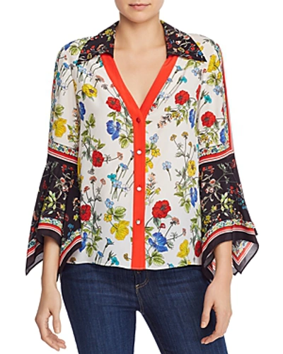 Shop Alice And Olivia Alice + Olivia Randa Bell-sleeve Mixed Floral Blouse In Scarf Print