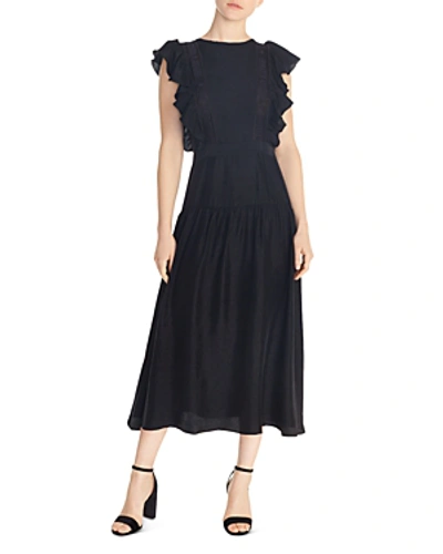 Shop Sandro Agnesse Ruffled Acid Love Midi Dress In Black