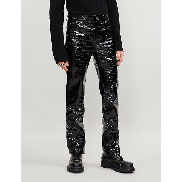 Balenciaga Snake-print Regular-fit Straight Leather Trousers In Black ...