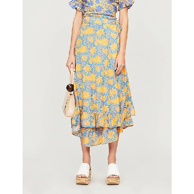 Shop Apiece Apart Feliz Floral-print Cotton And Silk-blend Wrap Skirt In Sun