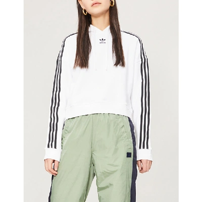 Shop Adidas Originals Cropped Cotton-jersey Hoody In White