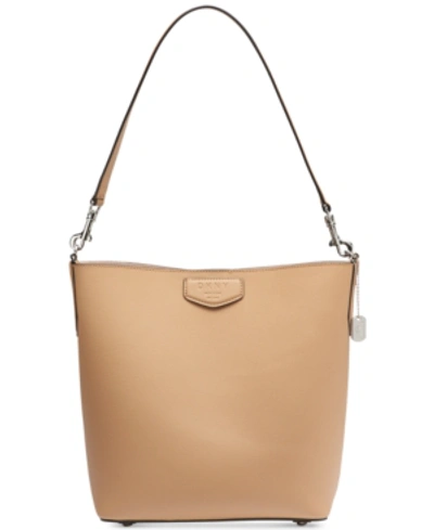 Shop Dkny Sullivan Leather Bucket, Created For Macy's In Latte/iconic Blush/silver
