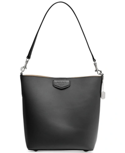 Shop Dkny Sullivan Leather Bucket, Created For Macy's In Black/latte/silver