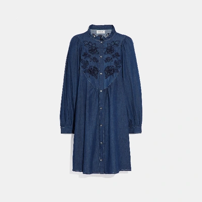 Shop Coach Embroidered Denim Dress In Color<lsn_delimiter>shady Blue