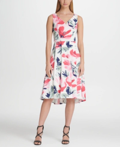 Shop Dkny Floral Sweatheart Neck Midi Dress In French Rose Combo
