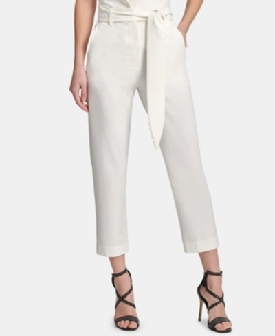 Shop Dkny Tie-front High-waist Pants In Linen White