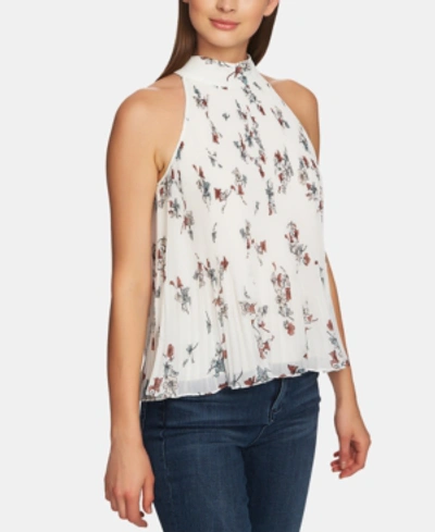 Shop 1.state Floral-print Pleated Halter Top In Soft Ecru Blush