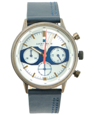 Shop Lucky Brand Mens Fairfax Mf Navy Leather Strap 40mm In Gold