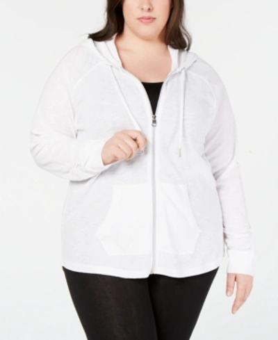 Shop Calvin Klein Performance Plus Size Ruched-sleeve Zip Hoodie In White