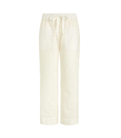 Shop Tory Burch Cropped Eyelet Pant In White