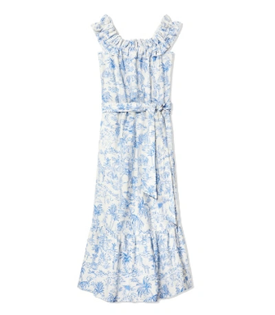 Shop Tory Burch Linen Ruffle Dress In Ivory Far And Away