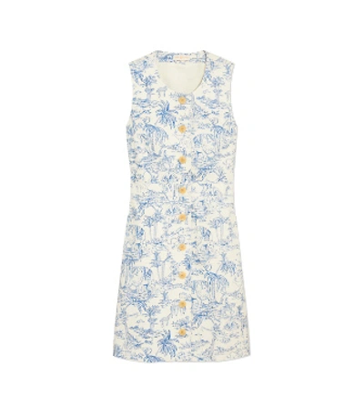 Shop Tory Burch Printed Linen Shift Dress In Ivory Far And Away