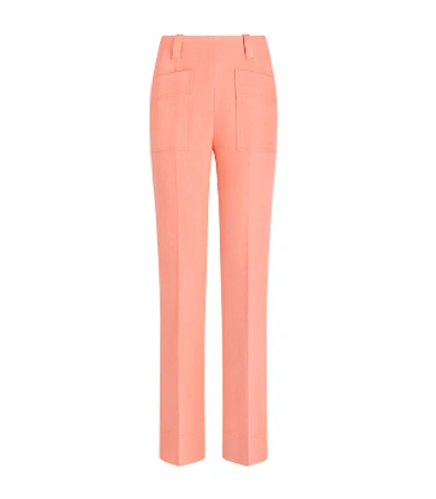 Shop Tory Burch Double Weave Cotton Pant In Sunrise Coral