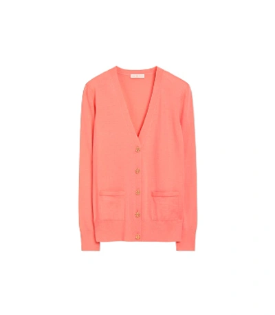 Shop Tory Burch Madeline Cardigan In Sunrise Coral