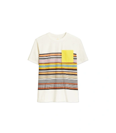 Shop Tory Burch Patch-pocket Striped T-shirt In Webbing Stripe