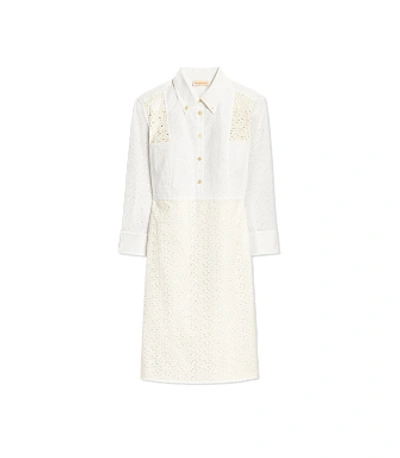 Shop Tory Burch Patchwork Eyelet Dress In White