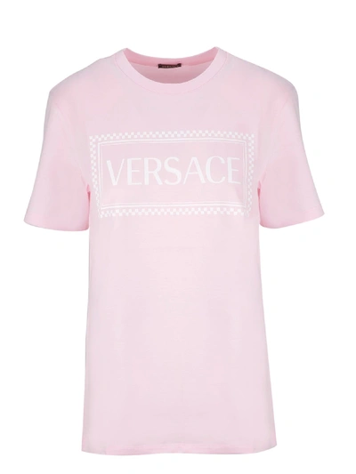 Shop Versace Printed T-shirt In Rosa Bianco