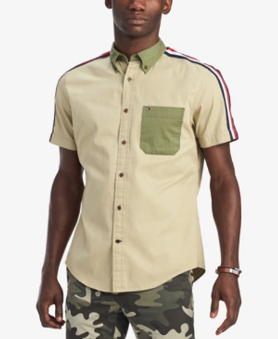 Shop Tommy Hilfiger Men's Custom-fit Colorblocked Shirt, Created For Macy's In Olive